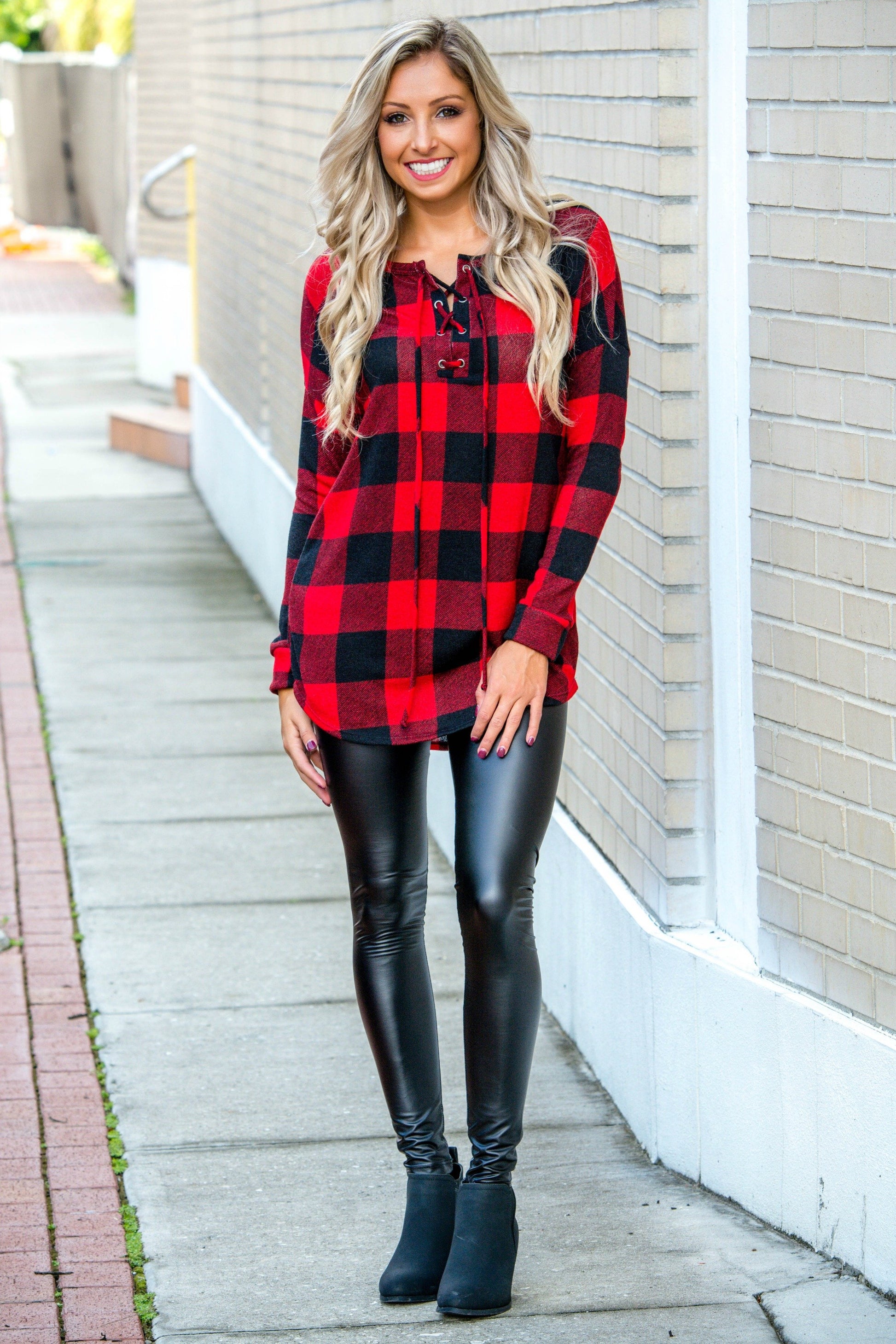 Can't Stop Black & Red Buffalo Plaid Tunic Top Shop Simply ME Boutique 