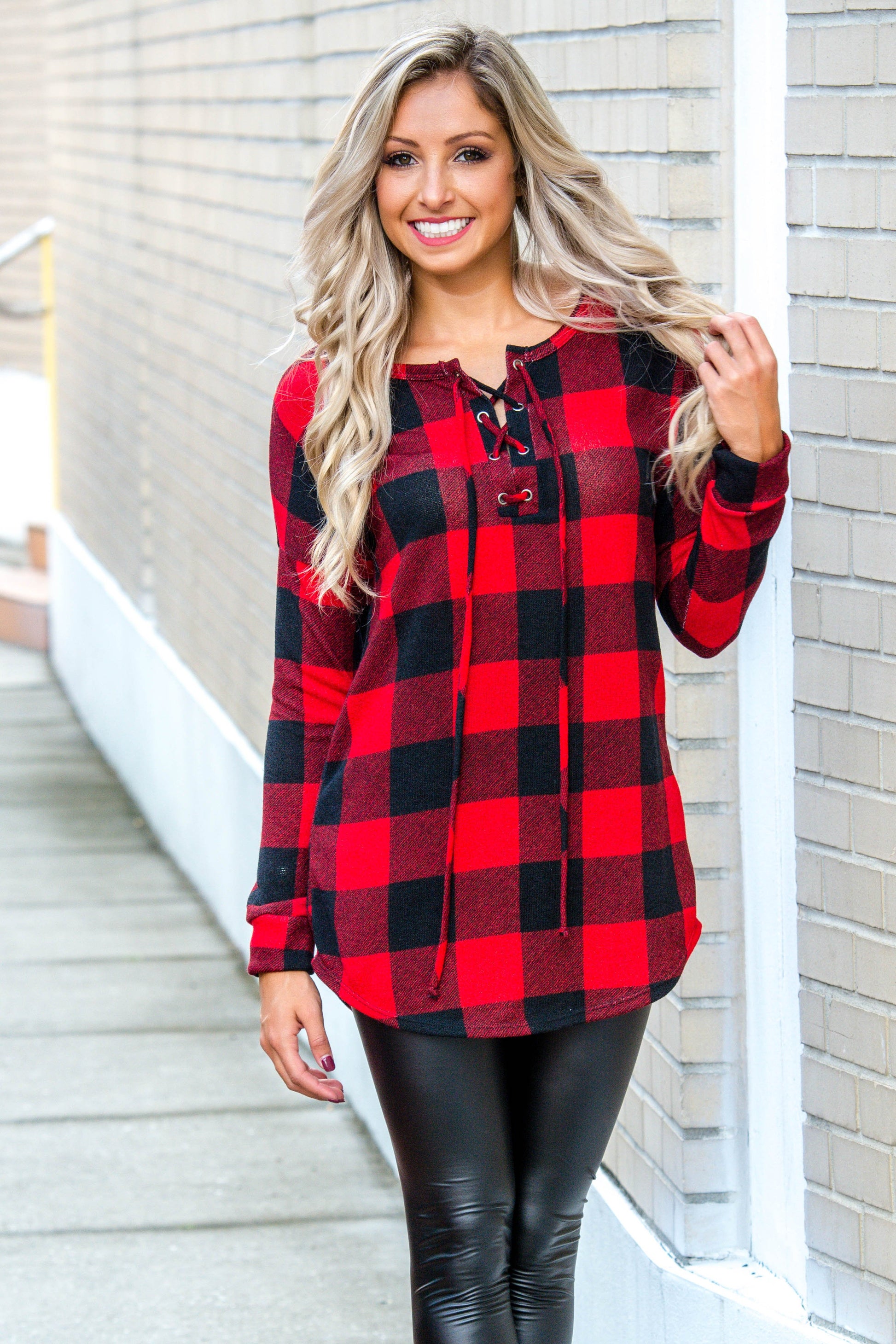 Can't Stop Black & Red Buffalo Plaid Tunic Top Shop Simply ME Boutique 