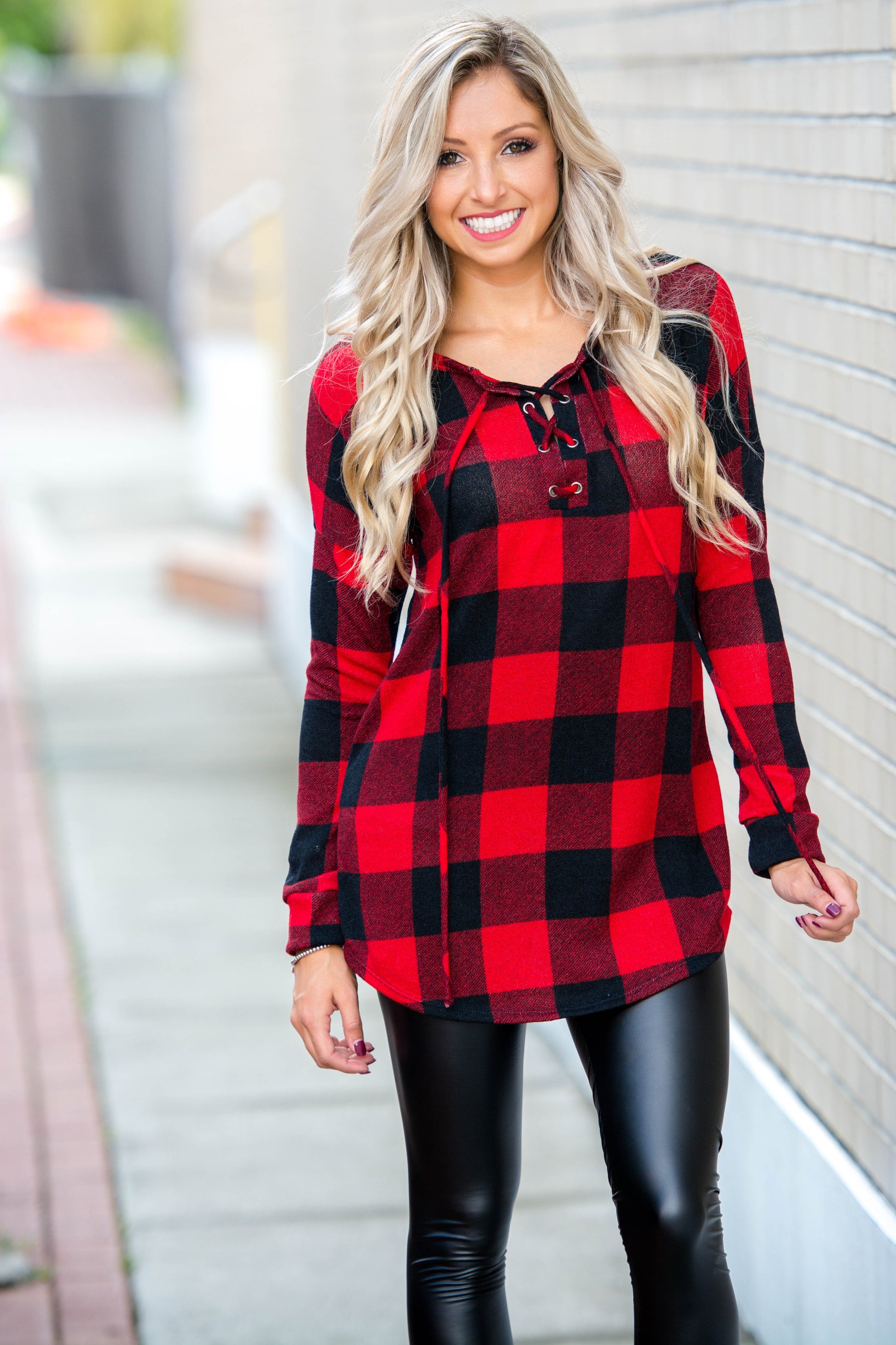 Can't Stop Black & Red Buffalo Plaid Tunic Top Shop Simply ME Boutique 