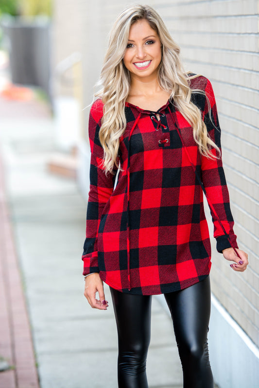 Can't Stop Black & Red Buffalo Plaid Tunic Top Shop Simply ME Boutique 
