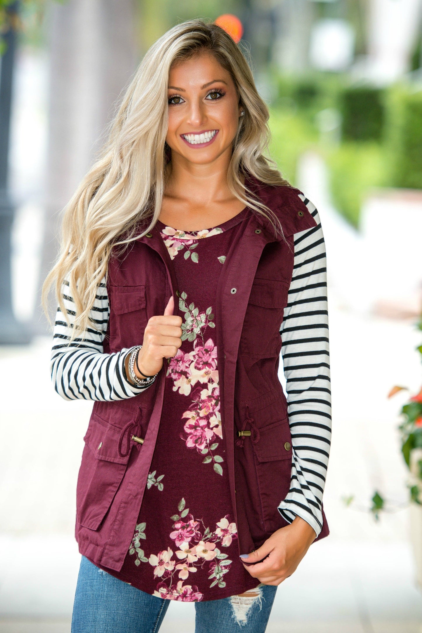 What Goes Around Burgundy Drawstring Vest Hoodie Shop Simply Me Boutique 