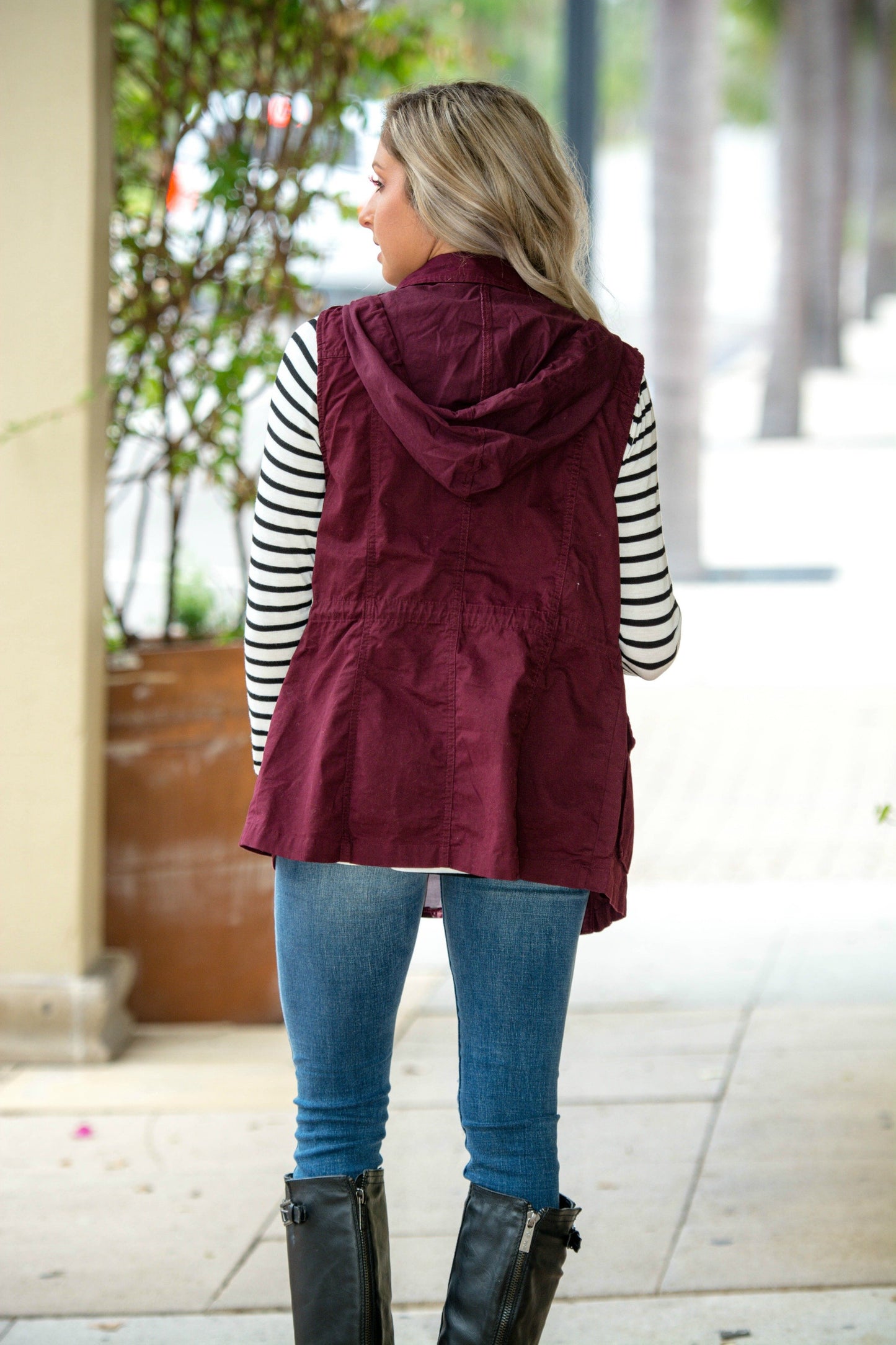 What Goes Around Burgundy Drawstring Vest Hoodie Shop Simply Me Boutique 