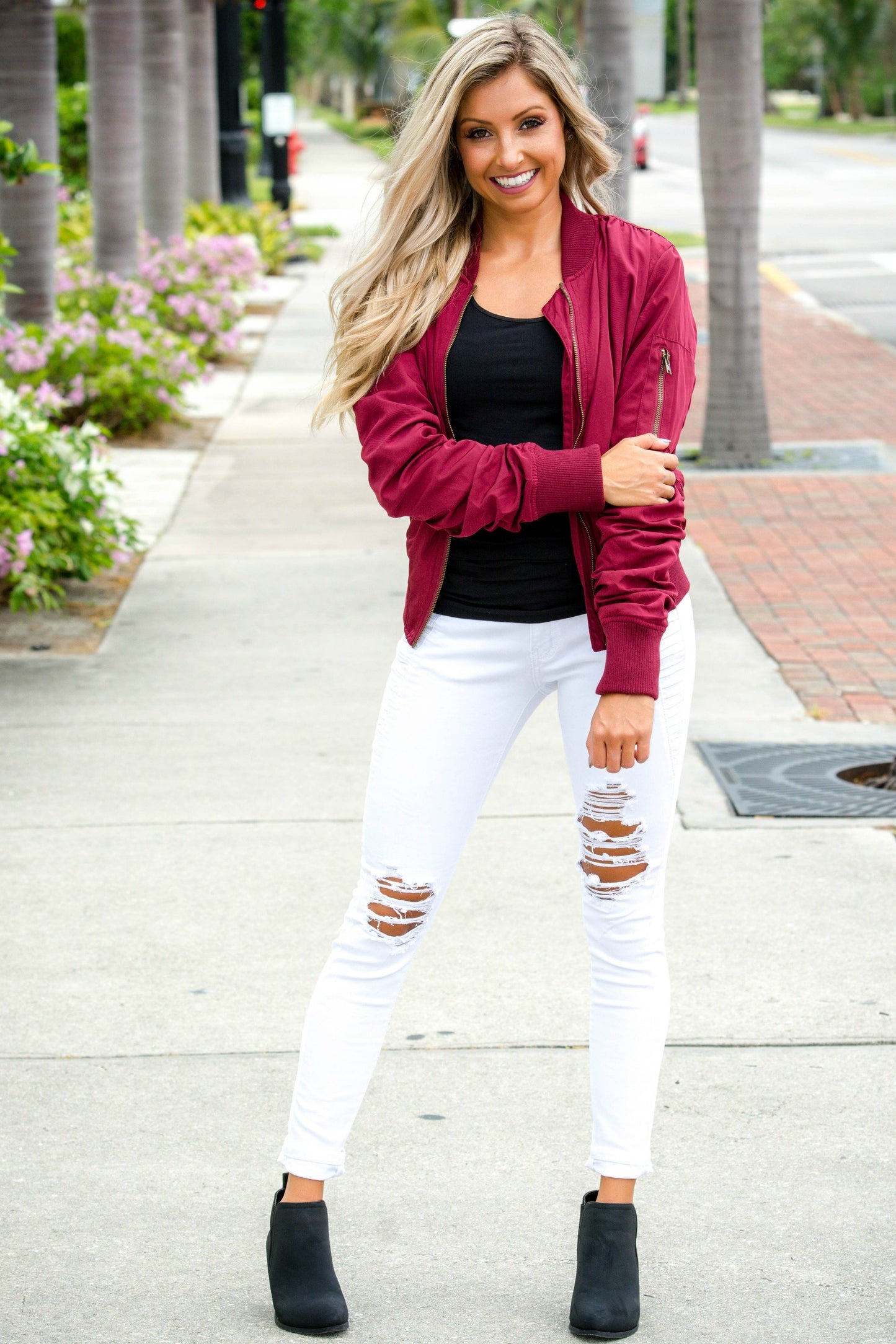 Burgundy Bomber Jacket Shop Simply Me Boutique Shop SMB