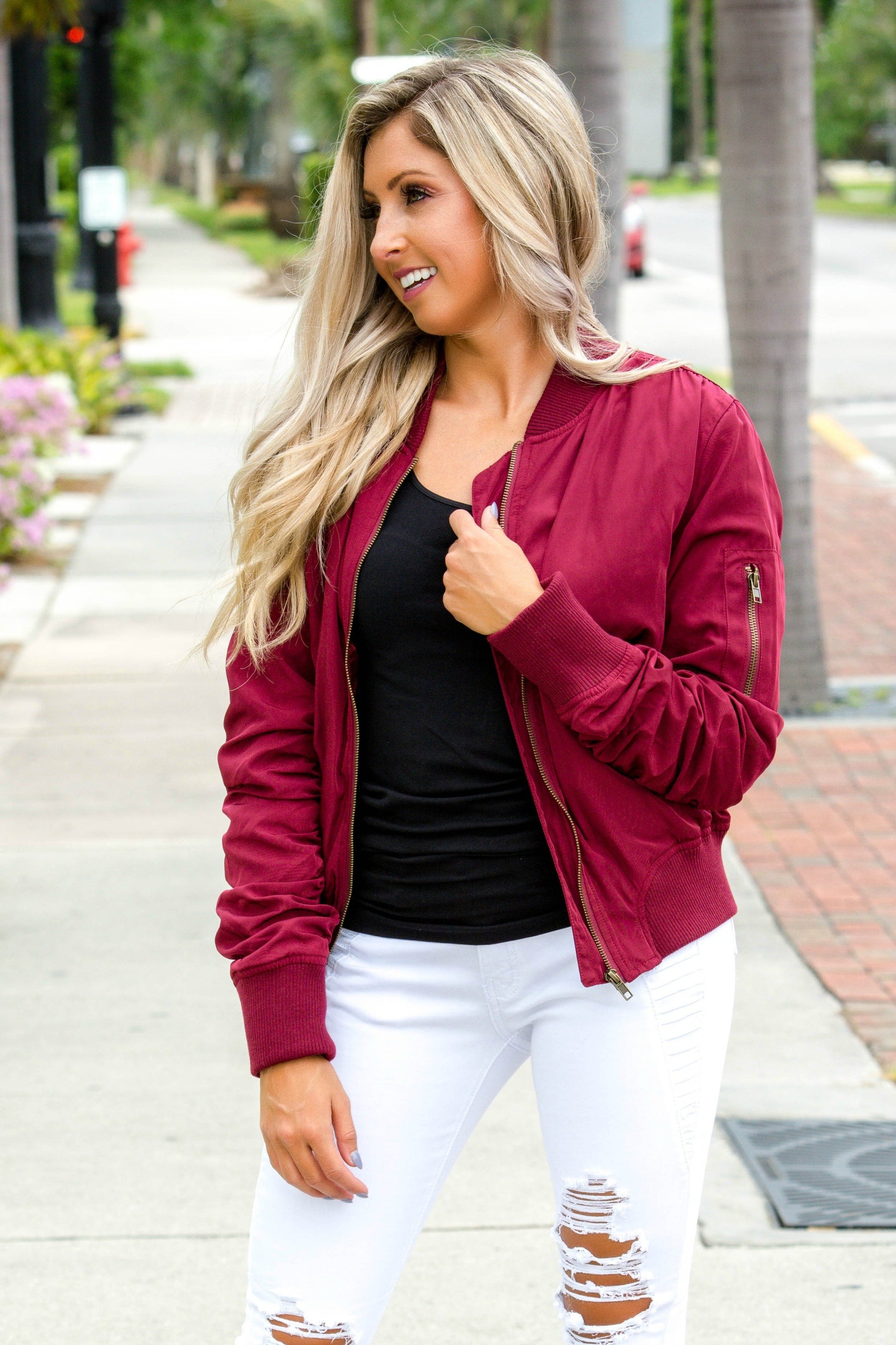 Burgundy Bomber Jacket Shop Simply Me Boutique Shop SMB