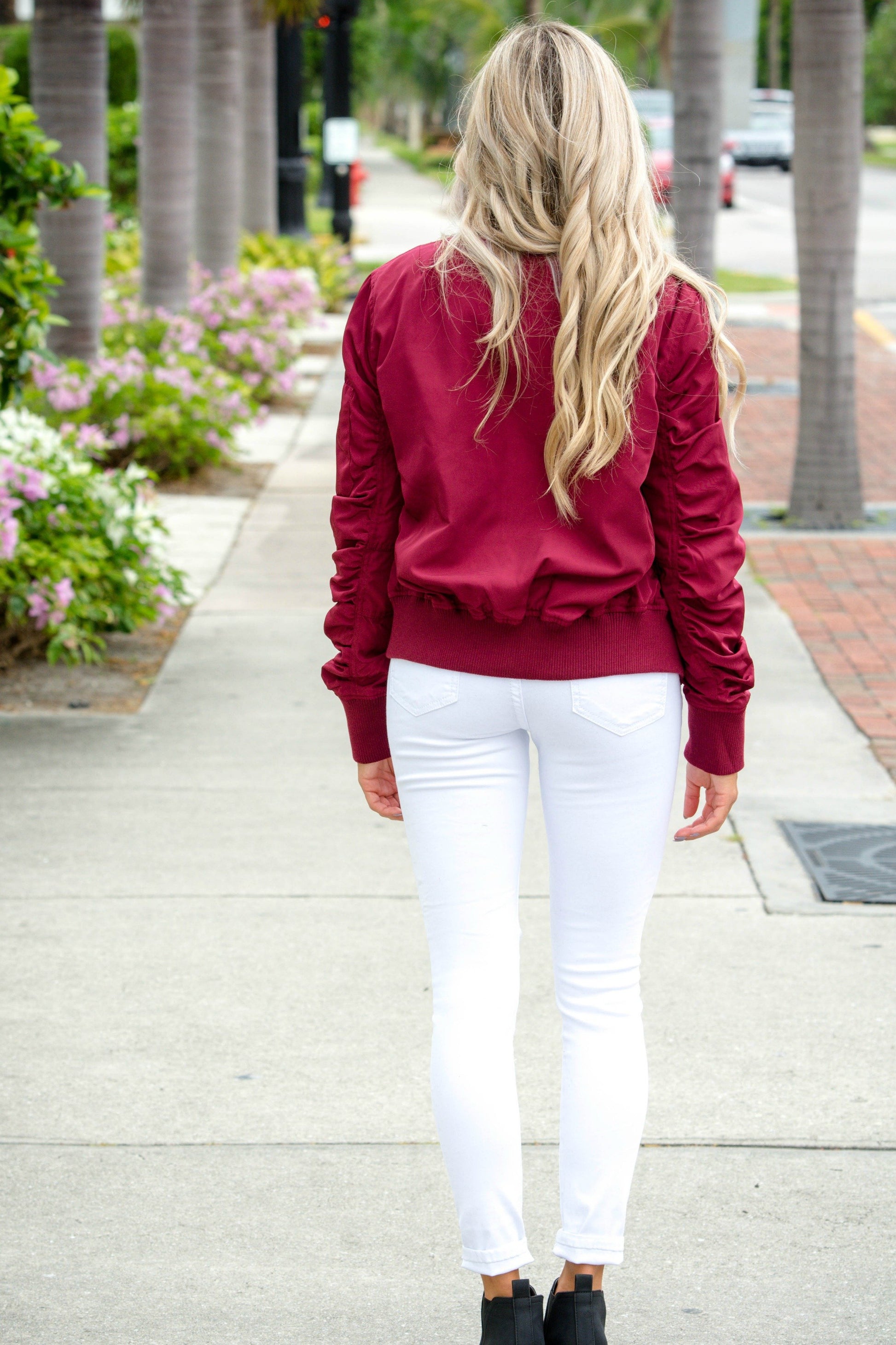 Burgundy Bomber Jacket Shop Simply Me Boutique Shop SMB