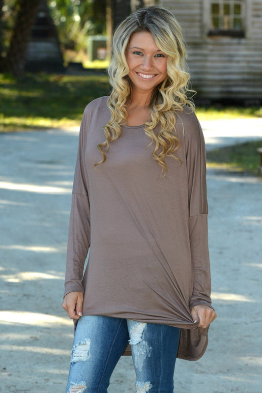 High Hopes Mocha Tan Tunic Dress Top Shop Simply Me Boutique