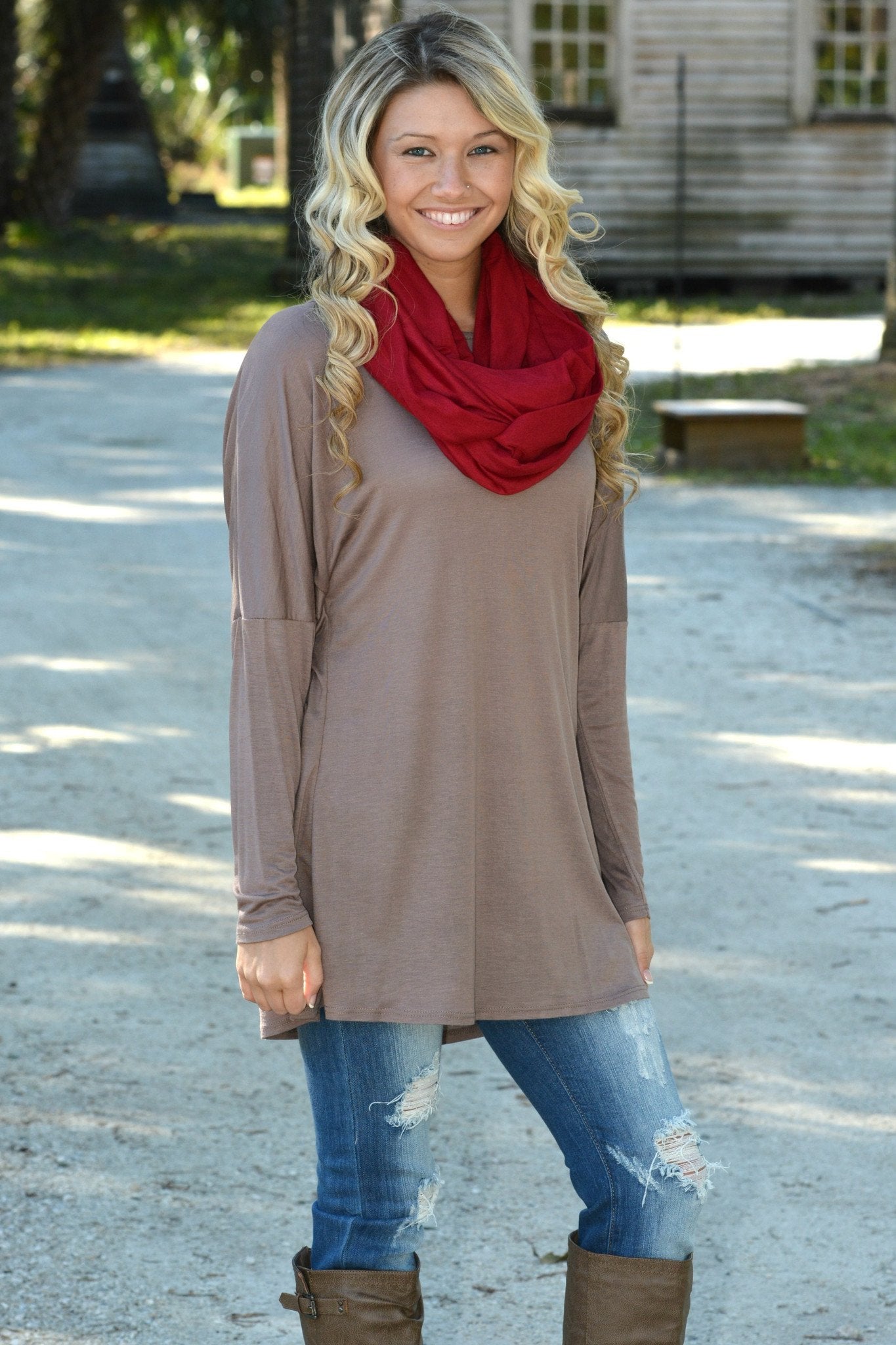 High Hopes Mocha Tan Tunic Dress Top Shop Simply Me Boutique
