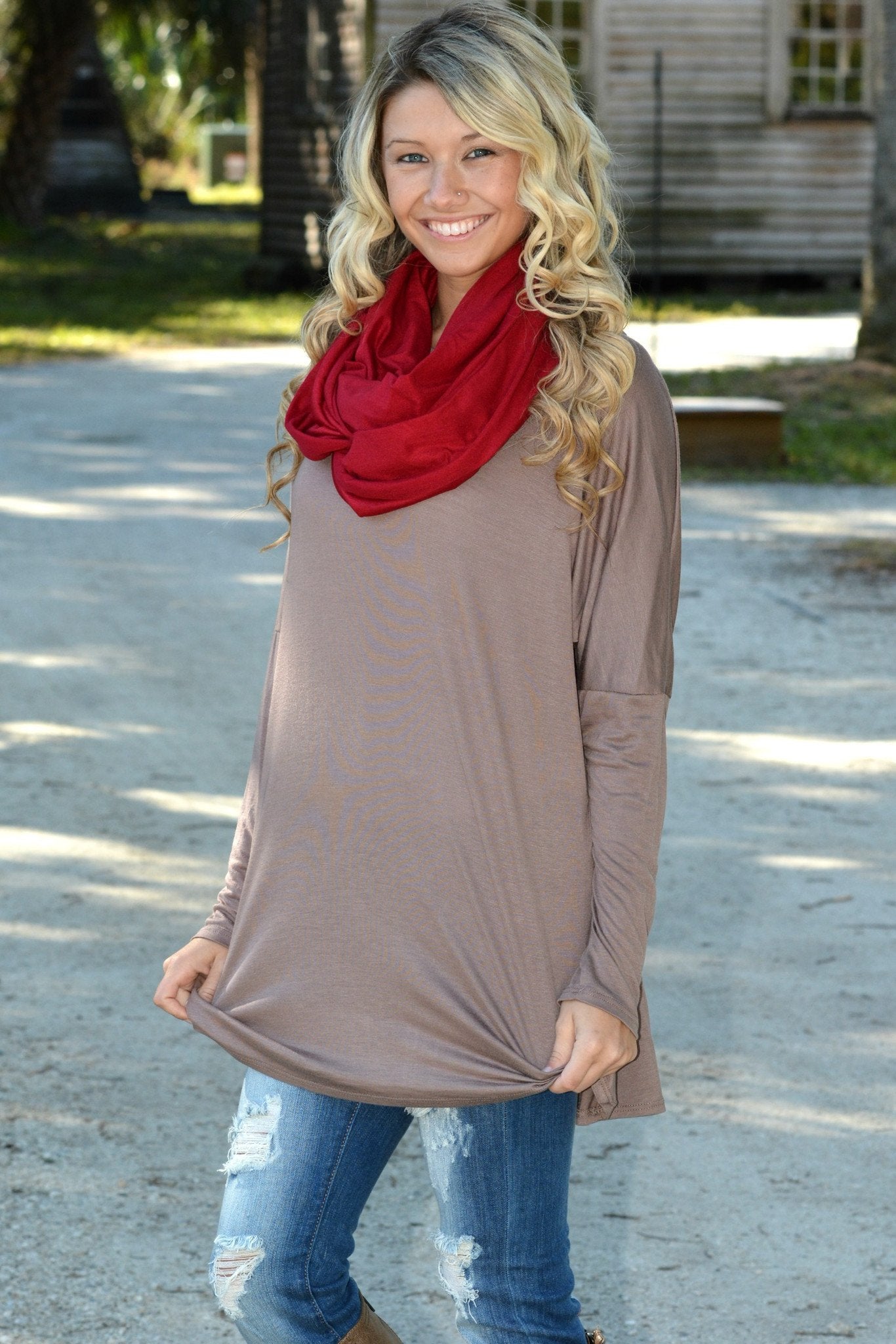 High Hopes Mocha Tan Tunic Dress Top Shop Simply Me Boutique