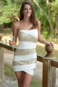 SPELLBOUND White Gold Sequin Strapless Holiday Dress Shop Simply Me Boutique