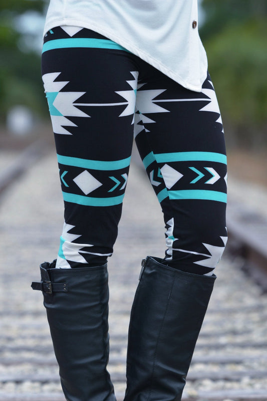 Mint Black Aztec Leggings Shop Simply Me Boutique SMB
