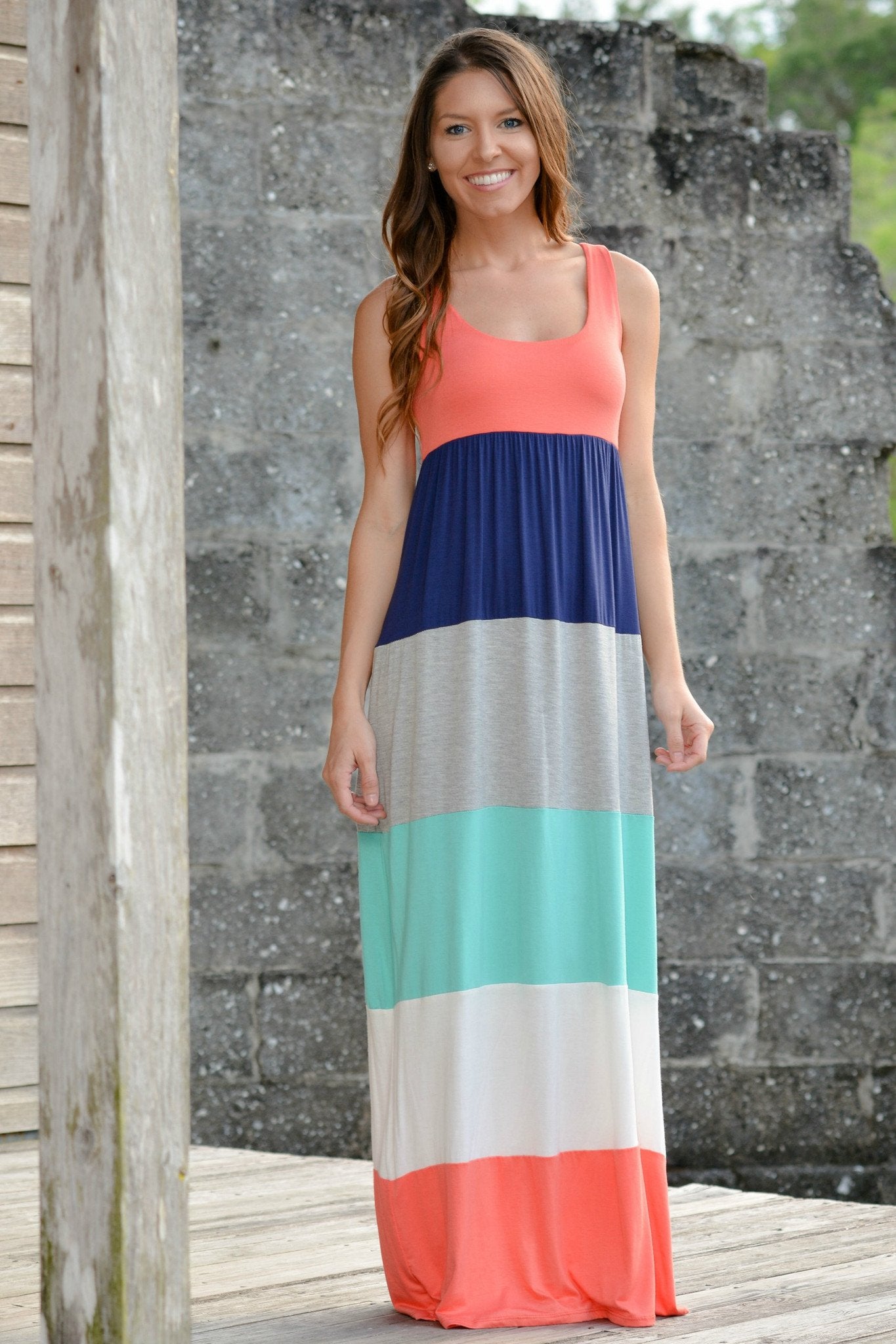 Color Envy Coral Color Block Maxi Dress Shop Simply Me
