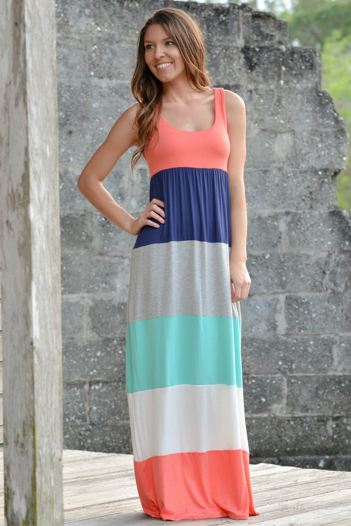 Color Envy Coral Color Block Maxi Dress Shop Simply Me