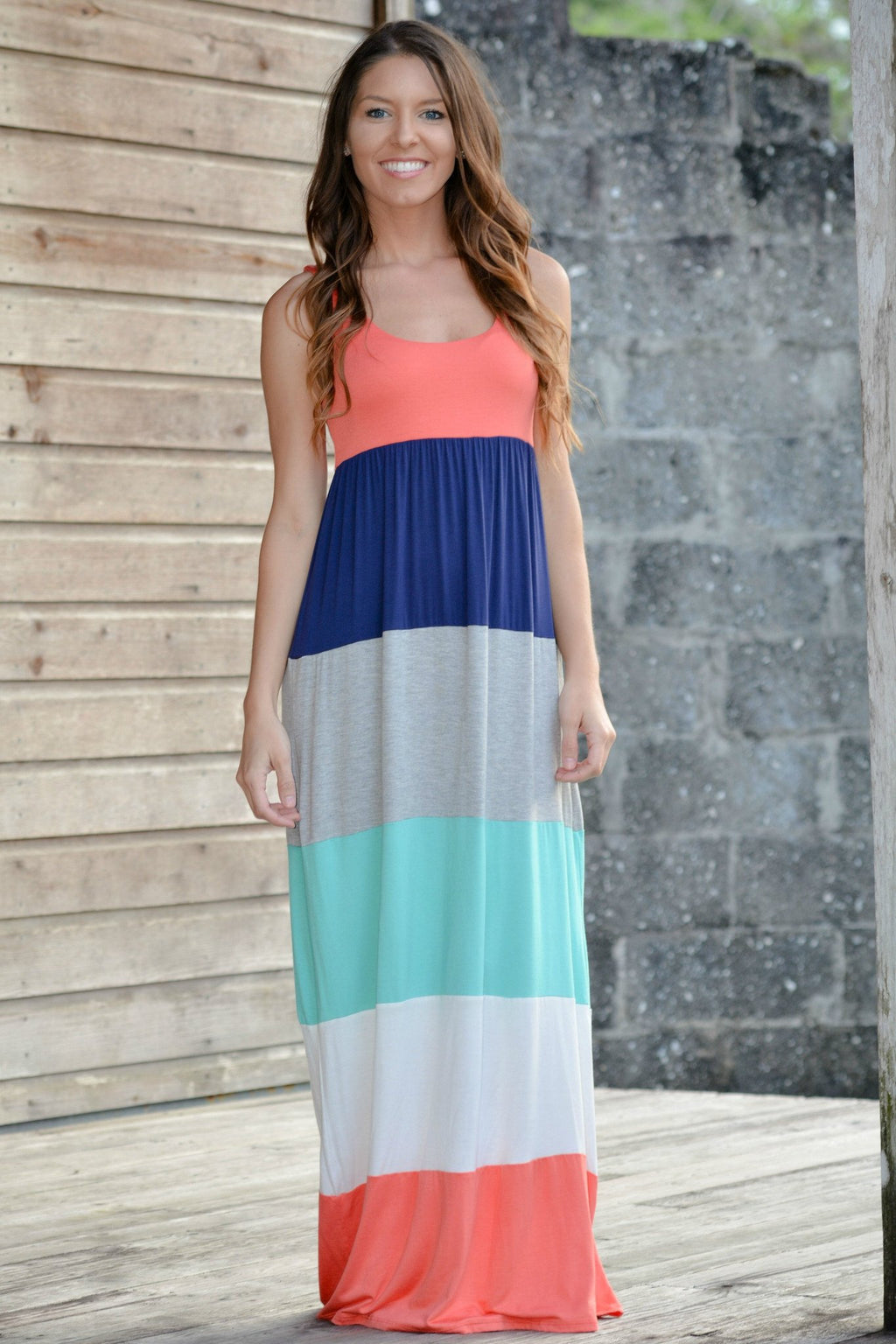 Color Envy Coral Color Block Maxi Dress Shop Simply Me