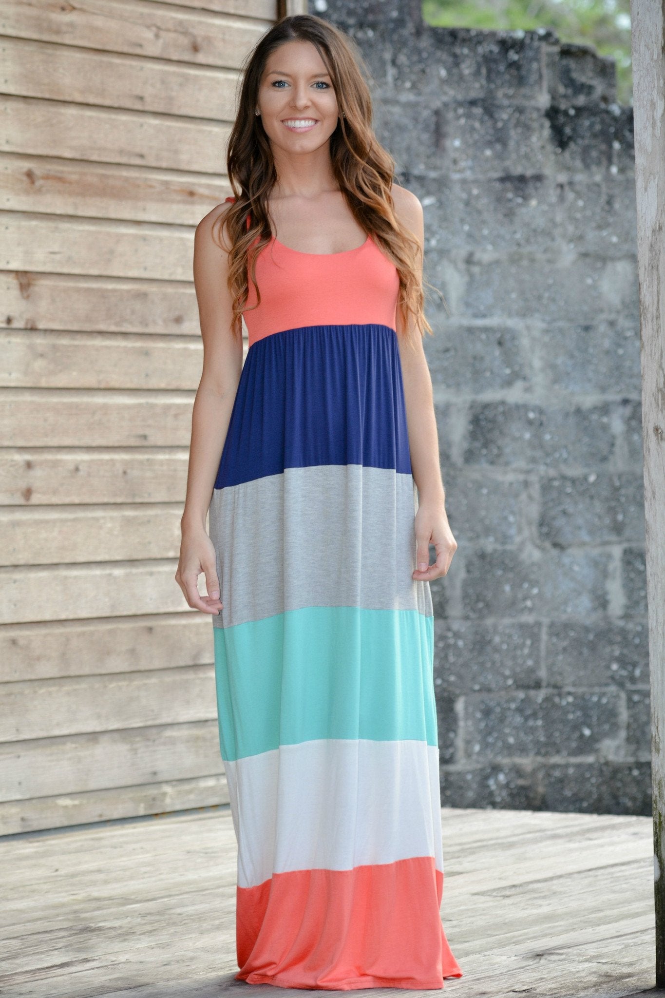 Color Envy Coral Color Block Maxi Dress Shop Simply Me