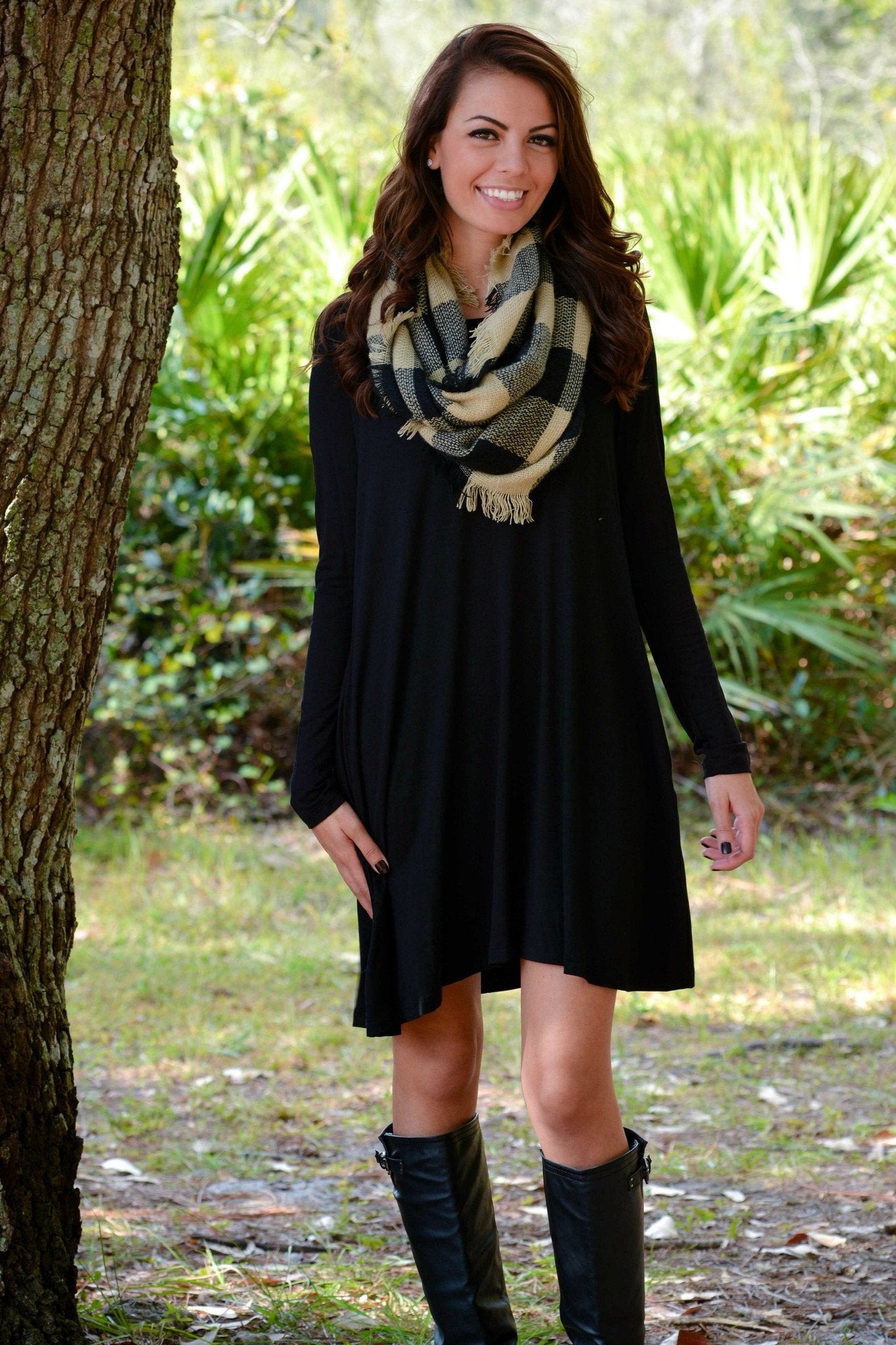 Black Tan Buffalo Plaid Infinity Scarf Shop Simply Me Boutique Shop SMB