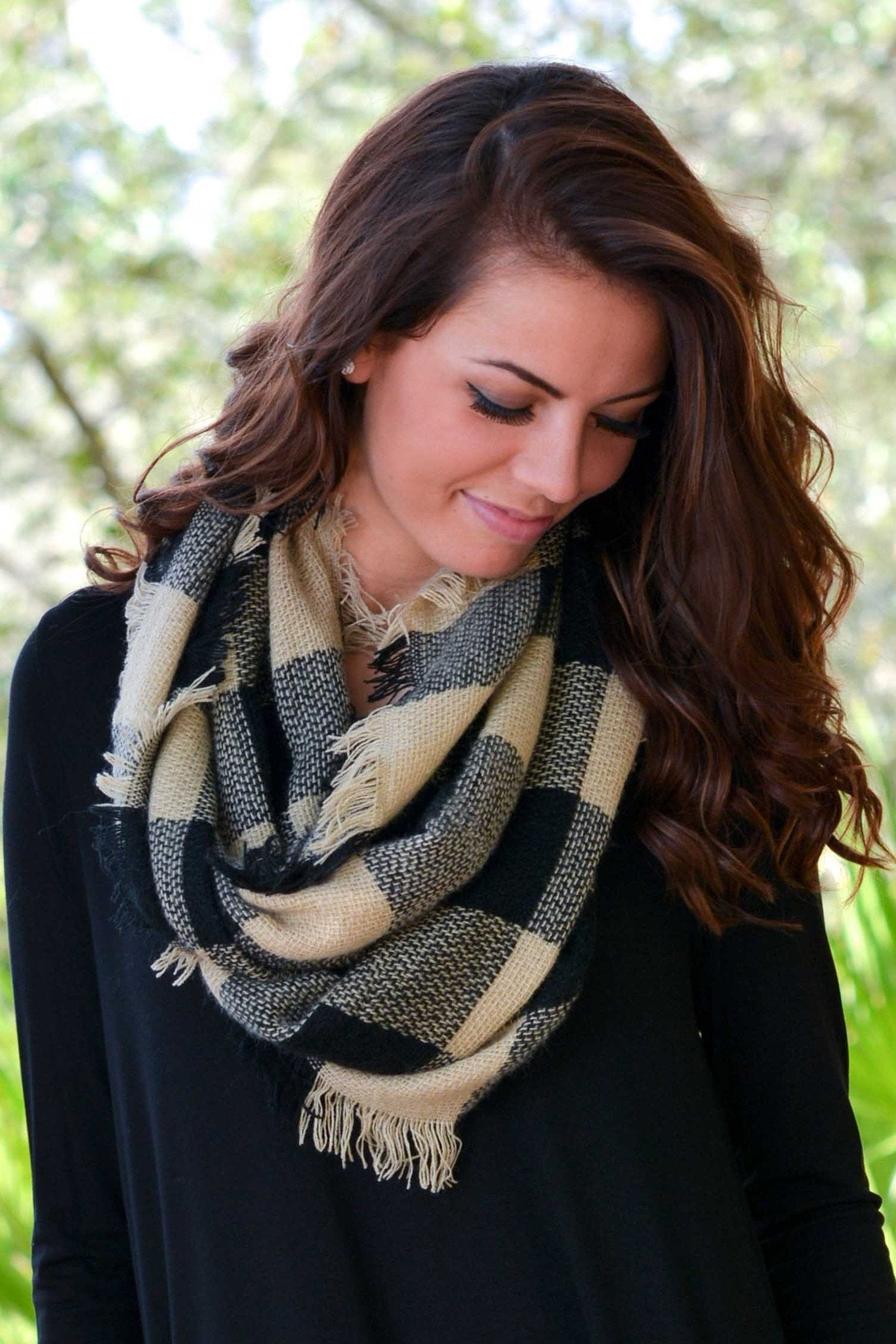 Black Tan Buffalo Plaid Infinity Scarf Shop Simply Me Boutique Shop SMB