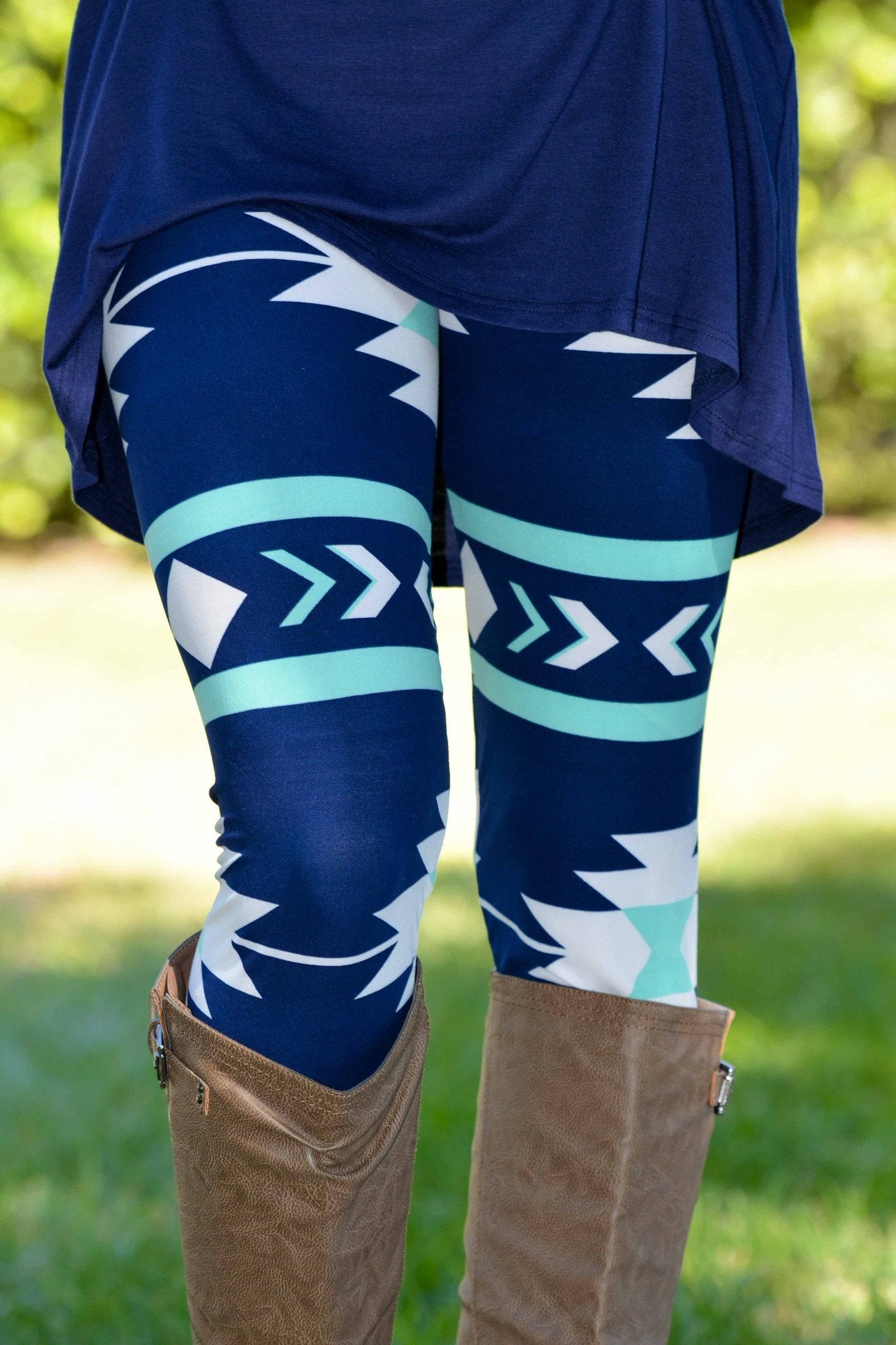 Navy Mint Aztec Leggings Shop Simply Me Boutique SMB