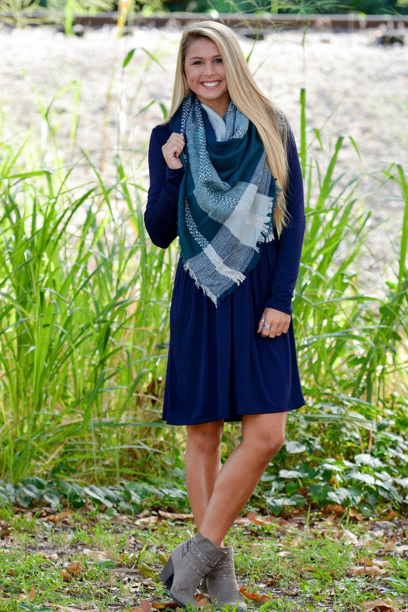 Fall in Love Long Sleeve Pocket Blue Navy Dress Shop Simply Me Boutique 