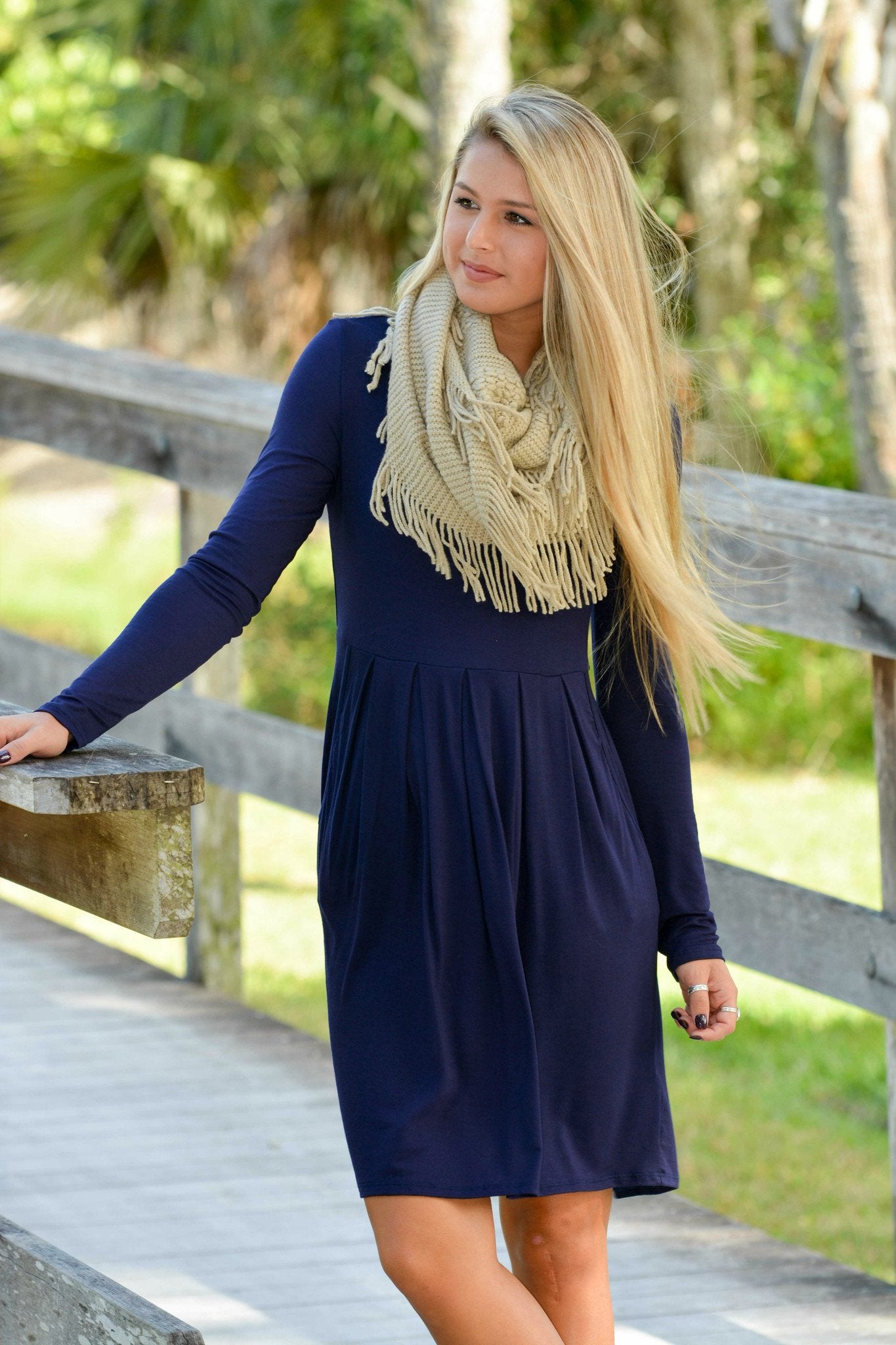 Fall in Love Long Sleeve Pocket Blue Navy Dress Shop Simply Me Boutique 