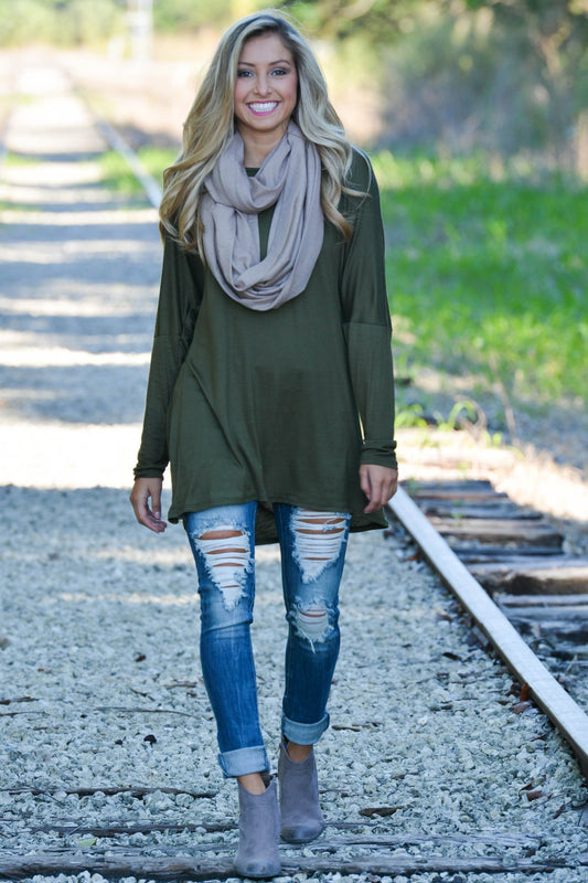 High Hopes Olive Green White Tunic Dress Top Shop Simply Me Boutique