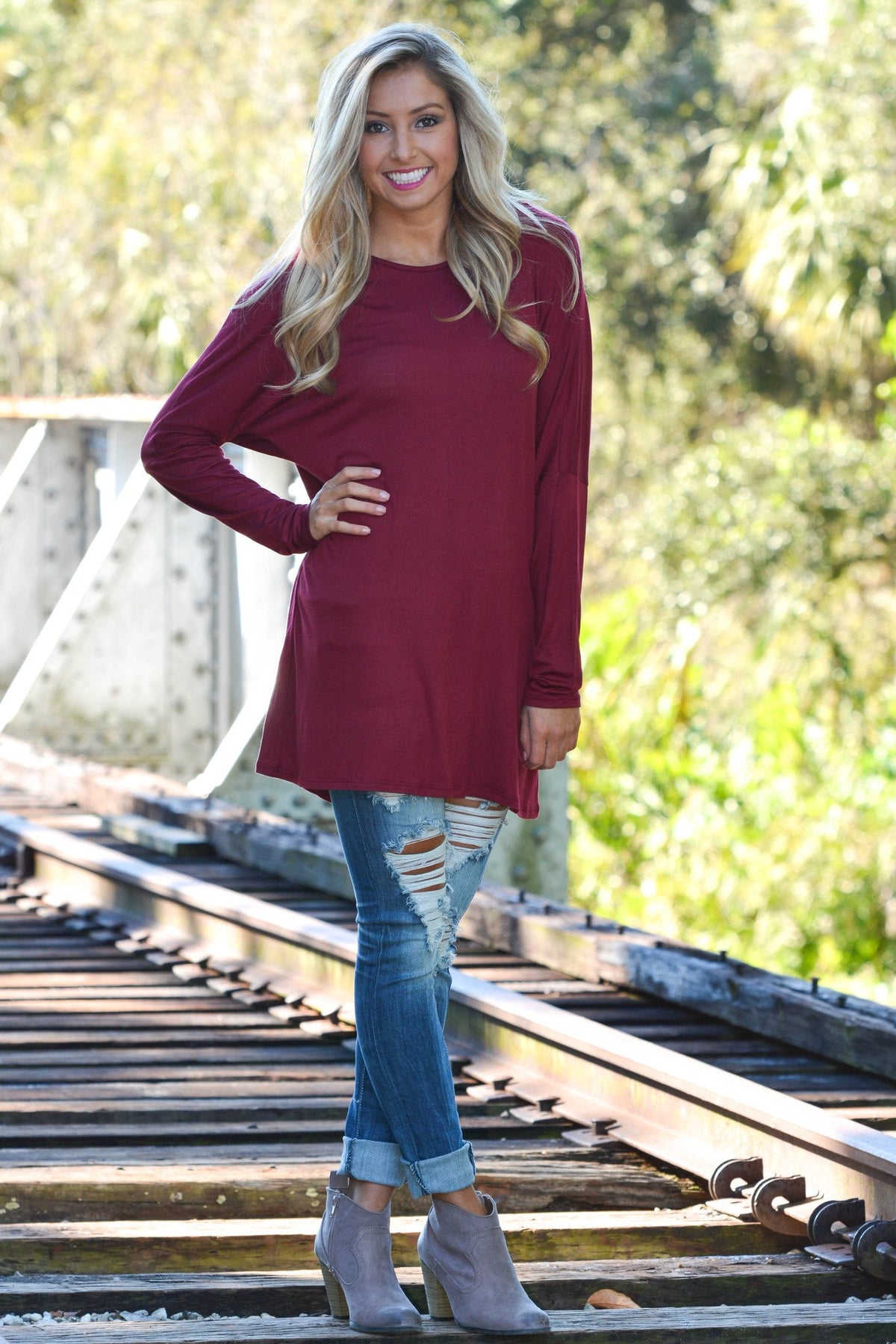 High Hopes Burgundy Red Tunic Dress Top Shop Simply Me Boutique