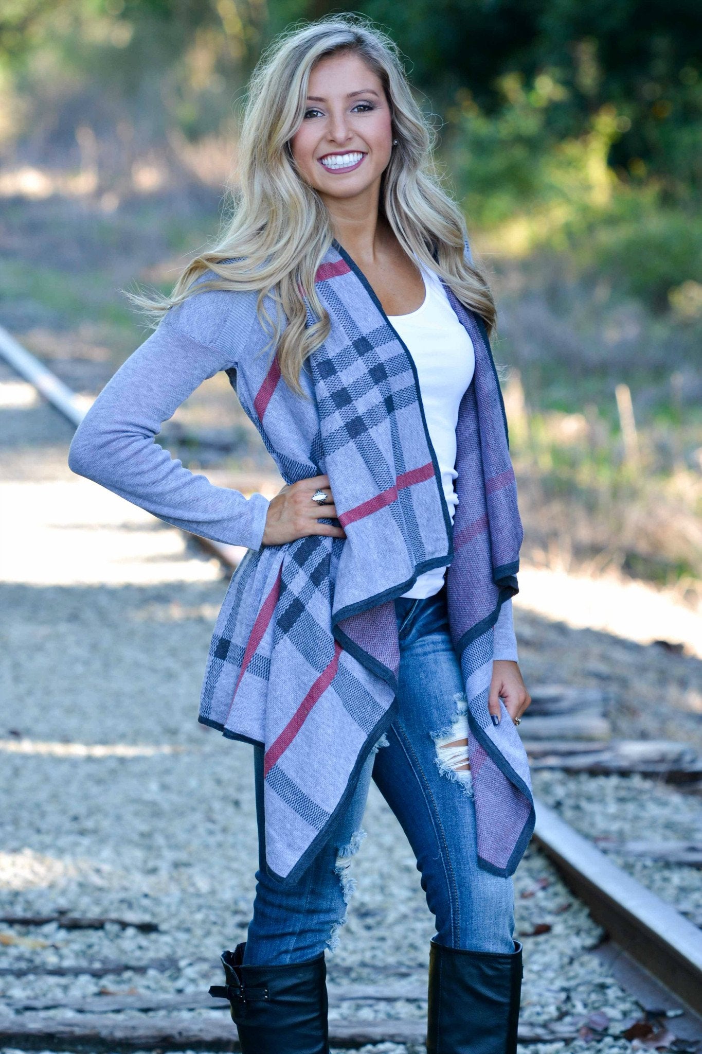 Perfect Plaid Cardigan Gray Shop Simply Me Boutique