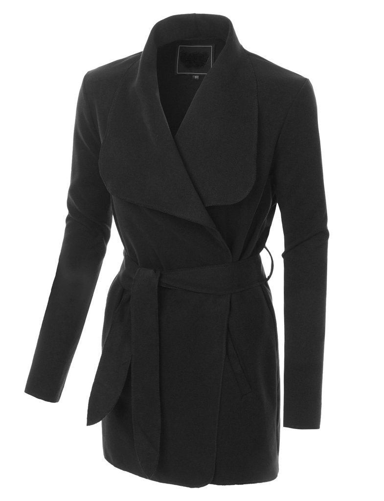 Oversized Black Coat with Detachable Belt