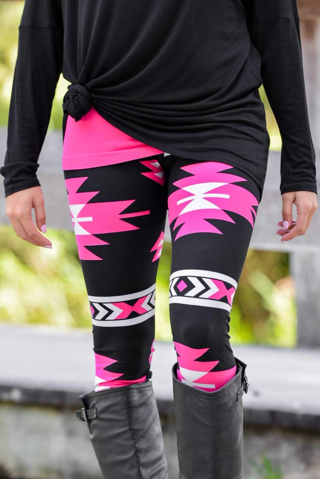 Hot Pink Black Soft Aztec Leggings Shop Simply Me Boutique SMB