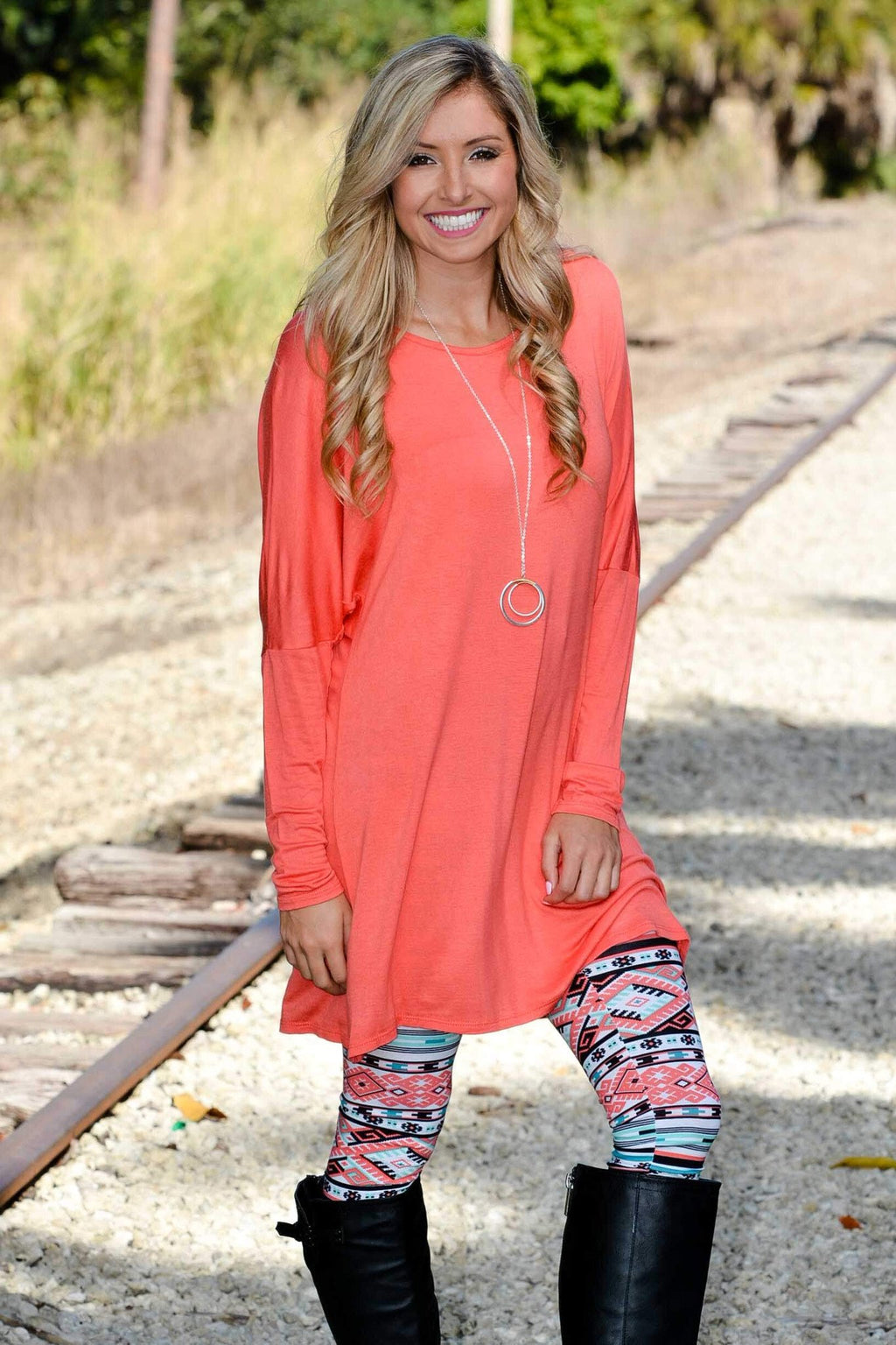 Coral Tribal Geo Print Cotton Leggings Shop Simply Me Boutique SMB