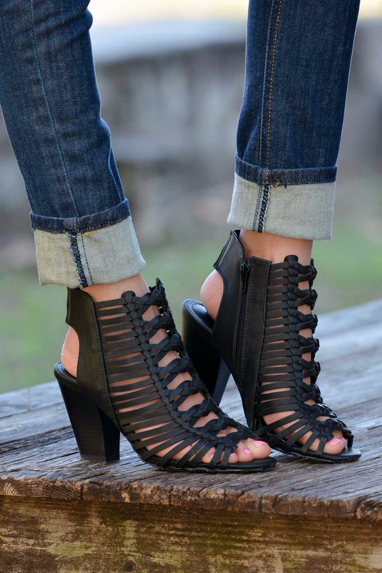 Black Caged Heeled Sandal Shop Simply Me Boutique Shop SMB