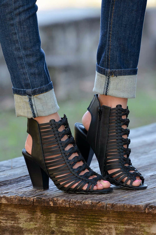 Black Caged Heeled Sandal Shop Simply Me Boutique Shop SMB
